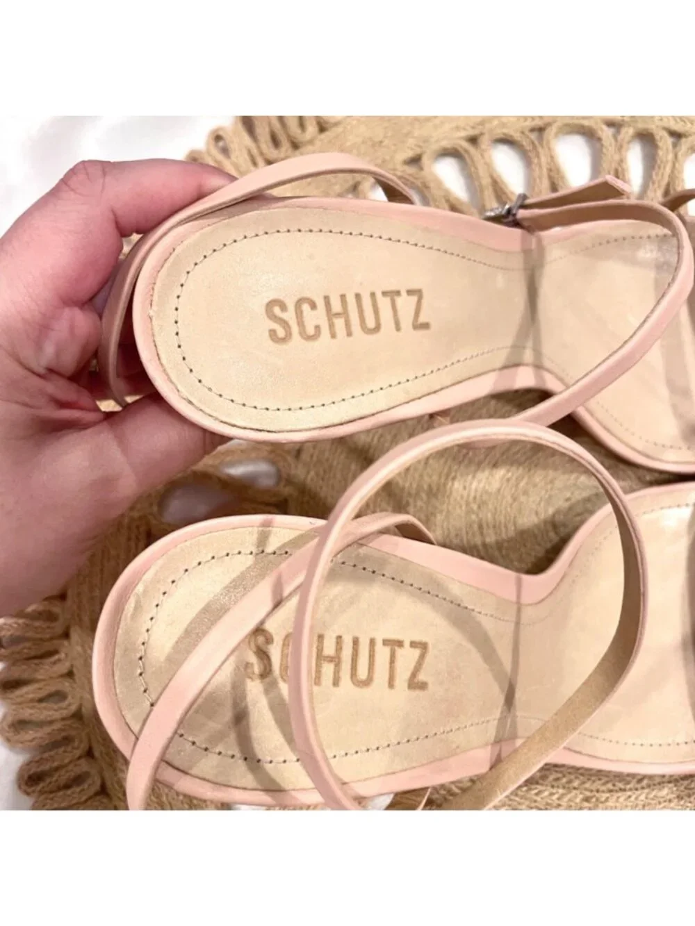 Schutz Altina Sandals Leather Neutral Size 9.5 Sweet Rose